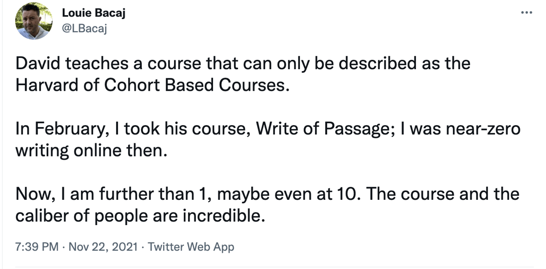 Louie's Tweet about his experience in Write of Passage